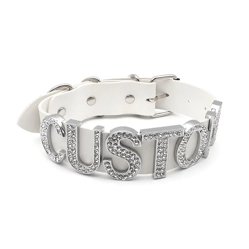 Punk 35MM Letters Choker Necklace Wide PU Personalized Name Word Collar