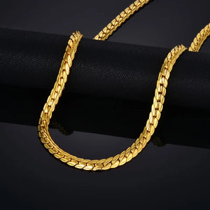 4%2F7mm Embossing Flat Snake Chain Necklace Gold/Silver Stainless Steel