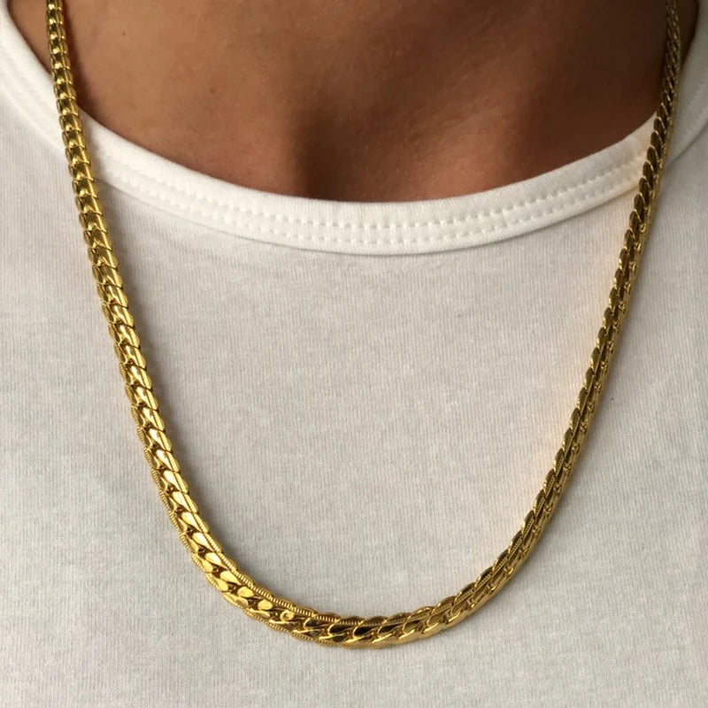 4%2F7mm Embossing Flat Snake Chain Necklace Gold/Silver Stainless Steel