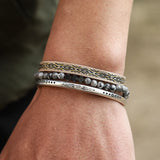 Punk 925 Silver Open Bangle Cross Map Stone Bracelet Men