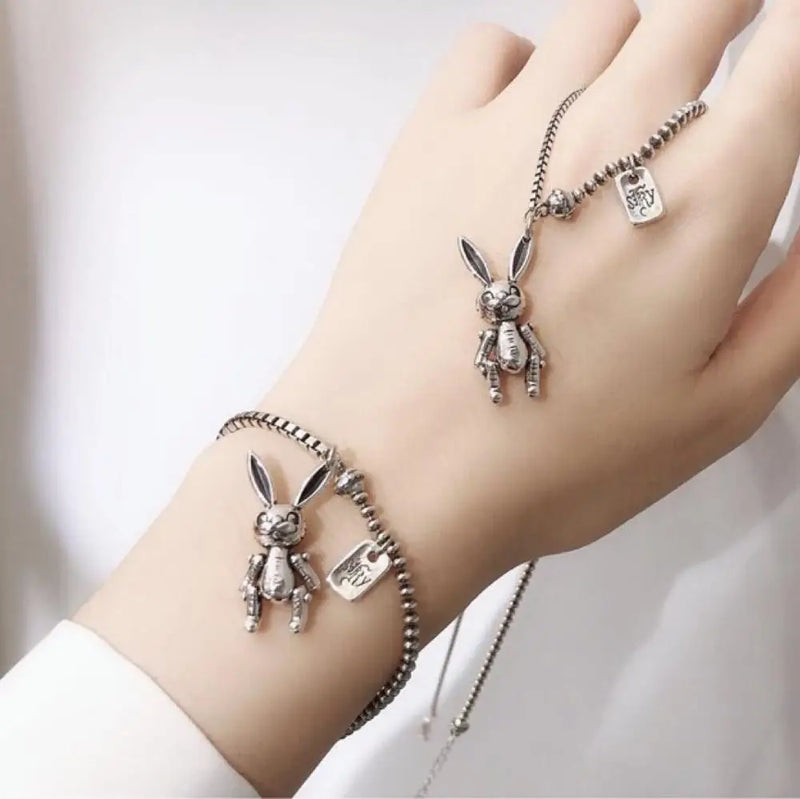 Punk 925 Silver Rabbit Charm Bracelet For Women Wedding Jewelry Gift