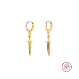 925 Silver Asymmetrical Cross Sword Drop Earrings Vintage Halloween Jewelry