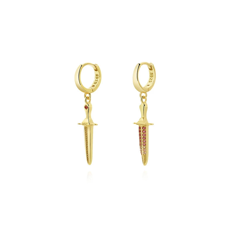 925 Silver Asymmetrical Cross Sword Drop Earrings Vintage Halloween Jewelry