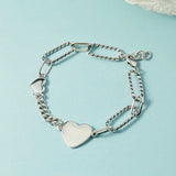 925 Silver Big Heart Charm Bracelet Women's Bangle Wedding Jewelry