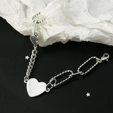 925 Silver Big Heart Charm Bracelet Women's Bangle Wedding Jewelry
