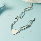 925 Silver Big Heart Charm Bracelet Women's Bangle Wedding Jewelry
