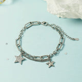 925 Silver Crystal Star Charm Bracelet Women's Wedding Jewelry