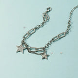 925 Silver Crystal Star Charm Bracelet Women's Wedding Jewelry