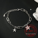 925 Silver Crystal Star Charm Bracelet Women's Wedding Jewelry