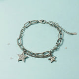 925 Silver Crystal Star Charm Bracelet Women's Wedding Jewelry