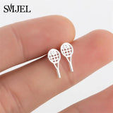 925 Silver Tennis Racket Stud Earrings Music Sport Jewelry Gift