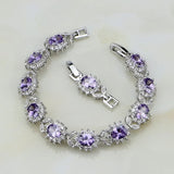 Punk 925 Sterling Silver Purple Zircon Crystal Charm Bracelet