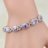 Punk 925 Sterling Silver Purple Zircon Crystal Charm Bracelet