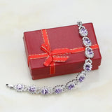 Punk 925 Sterling Silver Purple Zircon Crystal Charm Bracelet