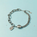 Punk 925 Sterling Silver Letter Geometric Charm Bracelet For Women