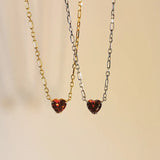 Punk 925 Silver Necklace Red Zircon Heart Pendant Choker for Women