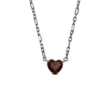 Punk 925 Silver Necklace Red Zircon Heart Pendant Choker for Women