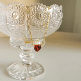 Punk 925 Silver Necklace Red Zircon Heart Pendant Choker for Women
