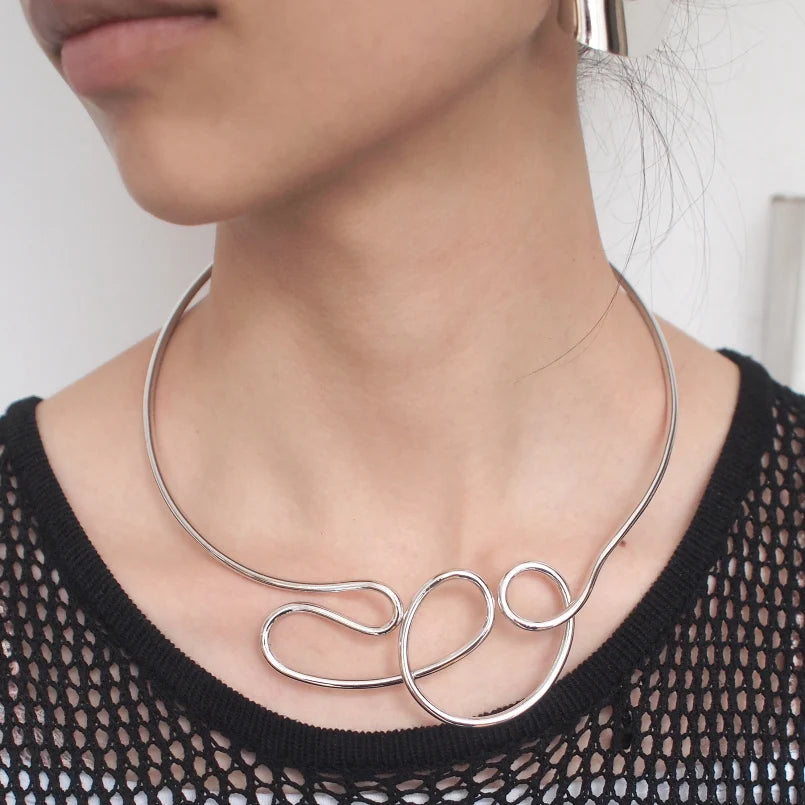 Punk Alloy Chokers Necklace Metal Geometric Statement Necklace