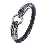Animal Double Dragon Head Leather Bracelet Men Bangle