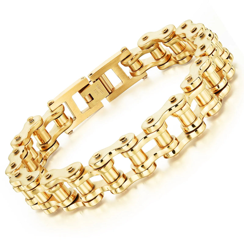 Punk Bicycle Chain Link Men Charm Bracelet Stainless Steel Cuff Bangle