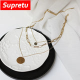 Punk Big Link Chain Layer Necklaces Women Titanium Steel Plating 14K