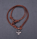 Brown Surfer Cross Pendant Leather Lace Necklace Choker