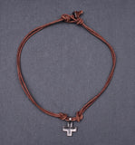 Brown Surfer Cross Pendant Leather Lace Necklace Choker