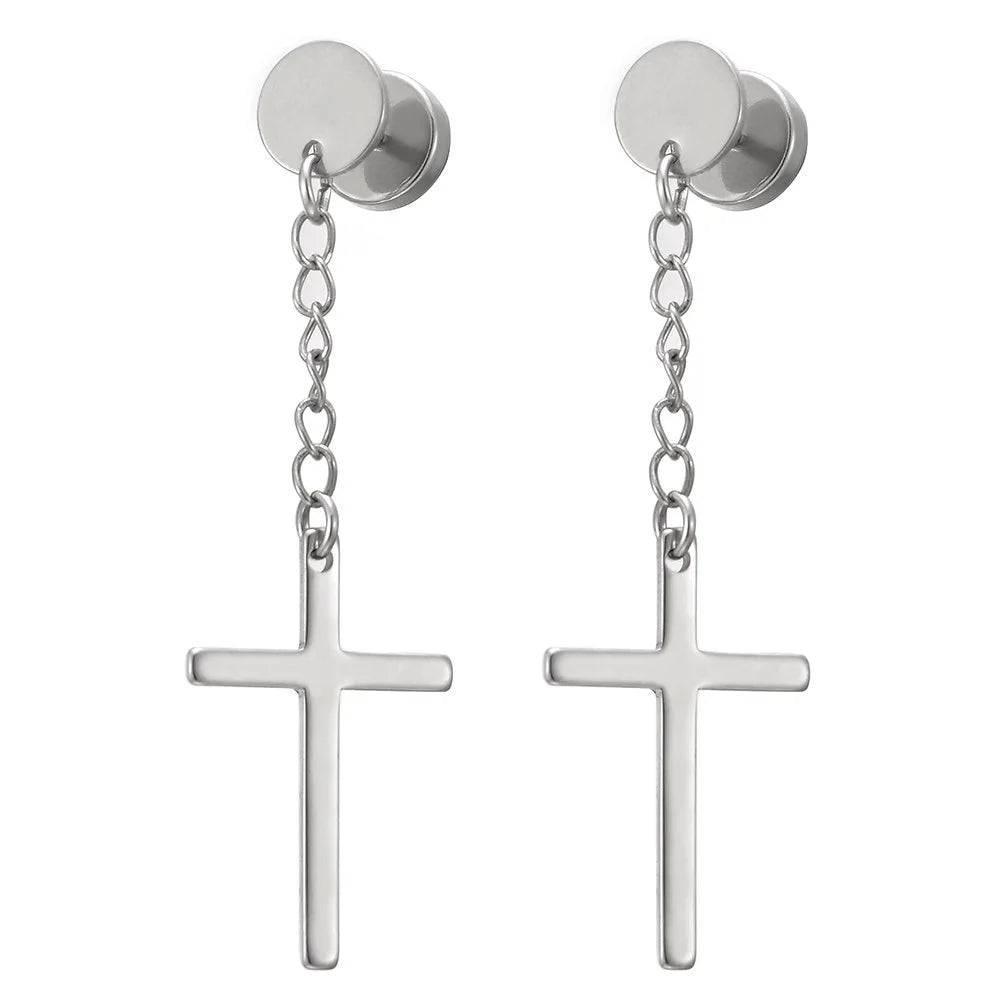 Punk Cross Hoop Earrings Stainless Steel Hip Hop Jewelry