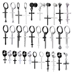 Punk Cross Hoop Earrings Stainless Steel Hip Hop Jewelry
