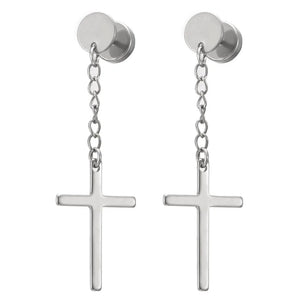 Punk Cross Hoop Earrings Stainless Steel Hip Hop Jewelry