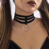 Punk Elastic Band Short Choker Necklace Gothic Circle Pendants Collar Jewelry