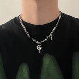 Punk Gem Star Moon Necklace Couple High Sense Hip Hop Street Party Jewelry