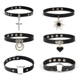 Punk Leather Torques Choker Necklace Heart Cross Pendant Neckband