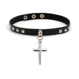 Punk Leather Torques Choker Necklace Heart Cross Pendant Neckband