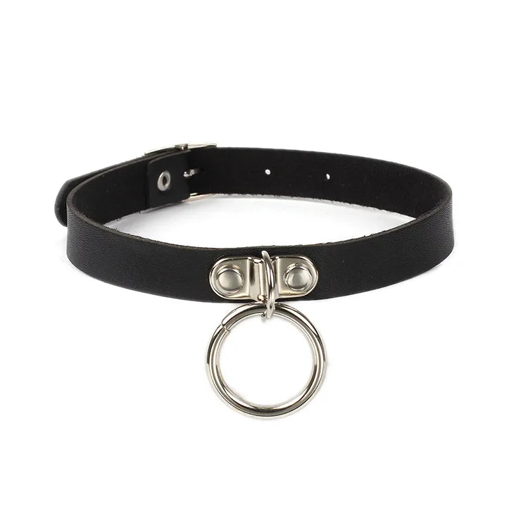 Punk Leather Torques Choker Necklace Heart Cross Pendant Neckband
