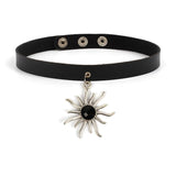 Punk Leather Torques Choker Necklace Heart Cross Pendant Neckband