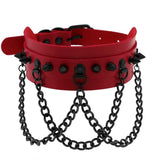 Punk Metal Tassel Red Choker Necklace Spiked Neck Strap Clavicle Collar