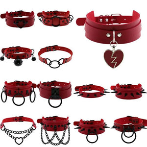 Punk Metal Tassel Red Choker Necklace Spiked Neck Strap Clavicle Collar