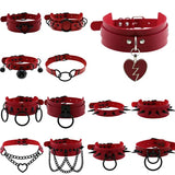 Punk Metal Tassel Red Choker Necklace Spiked Neck Strap Clavicle Collar