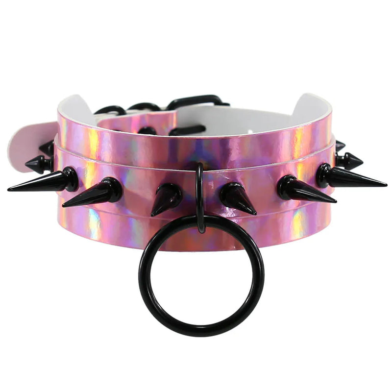 Punk Spilke Round PU Leather Choker Necklace for Women