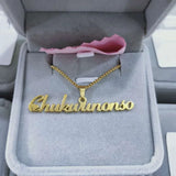 Punk Box Chain Name Pendant Necklace Stainless Steel Cursive Nameplate