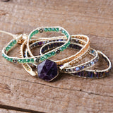 Amethyst 5-Layer Leather Cuff Punk Bracelet