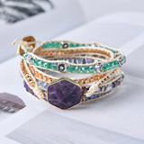 Amethyst 5-Layer Leather Cuff Punk Bracelet