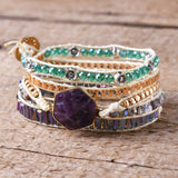 Amethyst 5-Layer Leather Cuff Punk Bracelet