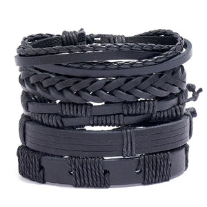 Vintage Multilayer Leather Braid Bracelet with Skull Charm Pendant