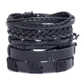 Vintage Multilayer Leather Braid Bracelet with Skull Charm Pendant