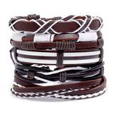 Vintage Multilayer Leather Braid Bracelet with Skull Charm Pendant