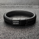 Punk Charm Black/Brown Braided Leather Bracelet with Magnetic Clasp