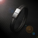 Punk Charm Black/Brown Braided Leather Bracelet with Magnetic Clasp